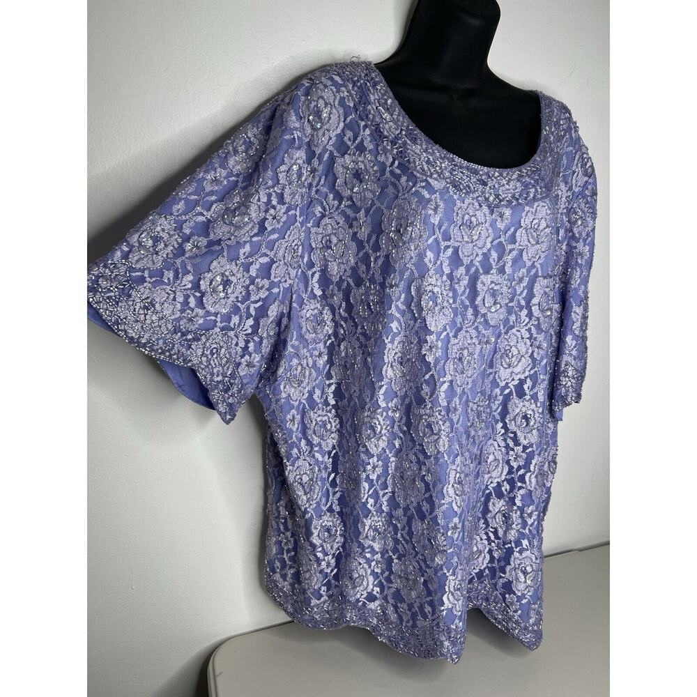 Candlelight and Champagne Woman Lilac Sequins Beaded Blouse Top Women’s Size 32W - Picture 5 of 8